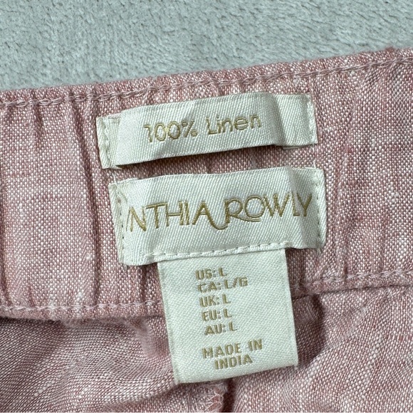 Cynthia Rowley 100% Linen Wide Leg Cropped Pull One Elastic Waist Pink Pants L - Picture 16 of 16